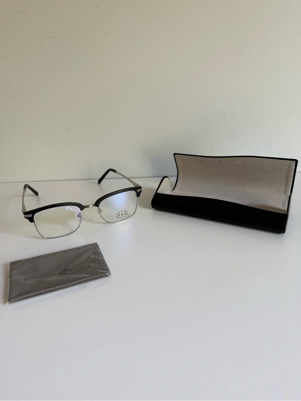 Blue Light Blocking Glasses AM8112a Black Half Rim UV400 Case New by: OKUIRO